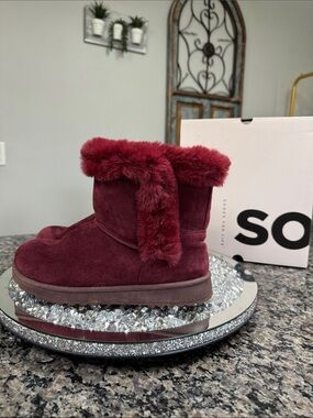 SO Paulina Burgundy Faux-Fur Trim Suede Ankle Boot 9